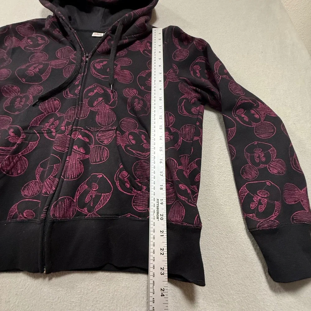Disney‎ Mickey Mouse Pink Black Print Hooded Zip Up Sweatshirt Youth XL